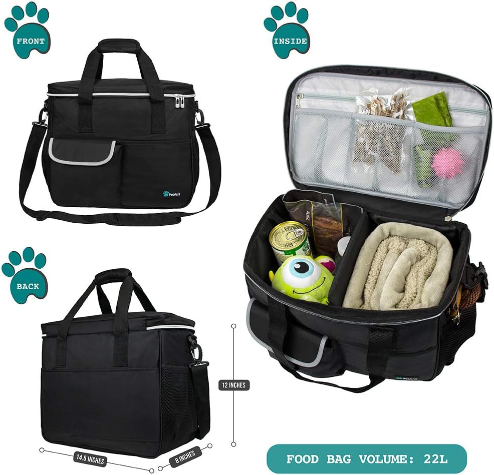 Dog Travel Organizer Bag for Pet Supplies, Medium Black Diaper Tote