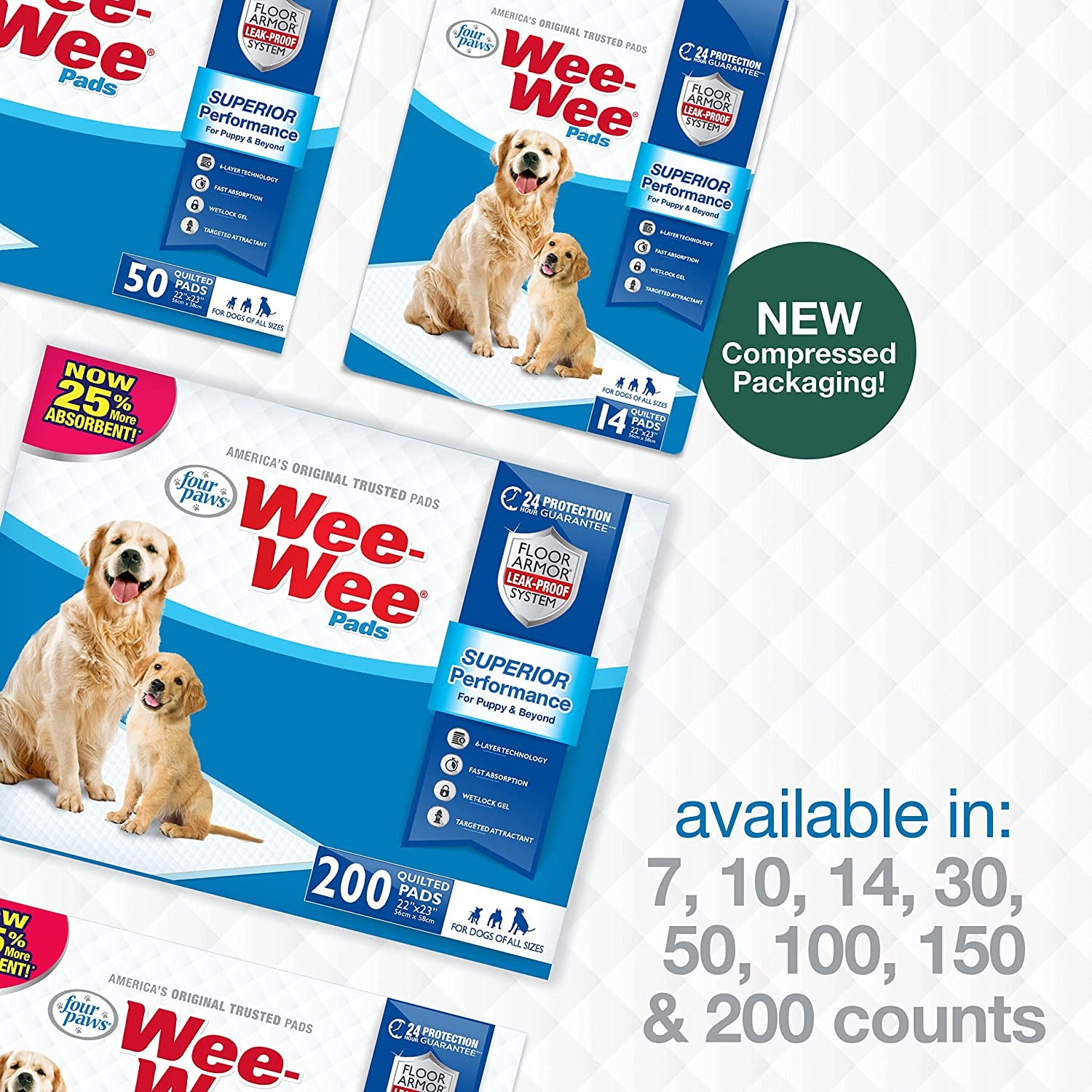 Wee-Wee Premium Performance Dog Training Pads, 200 Count