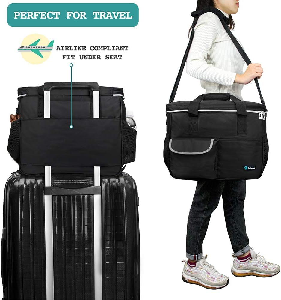 Dog Travel Organizer Bag for Pet Supplies, Medium Black Diaper Tote