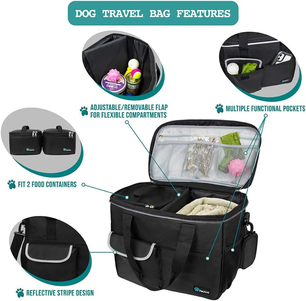 Dog Travel Organizer Bag for Pet Supplies, Medium Black Diaper Tote